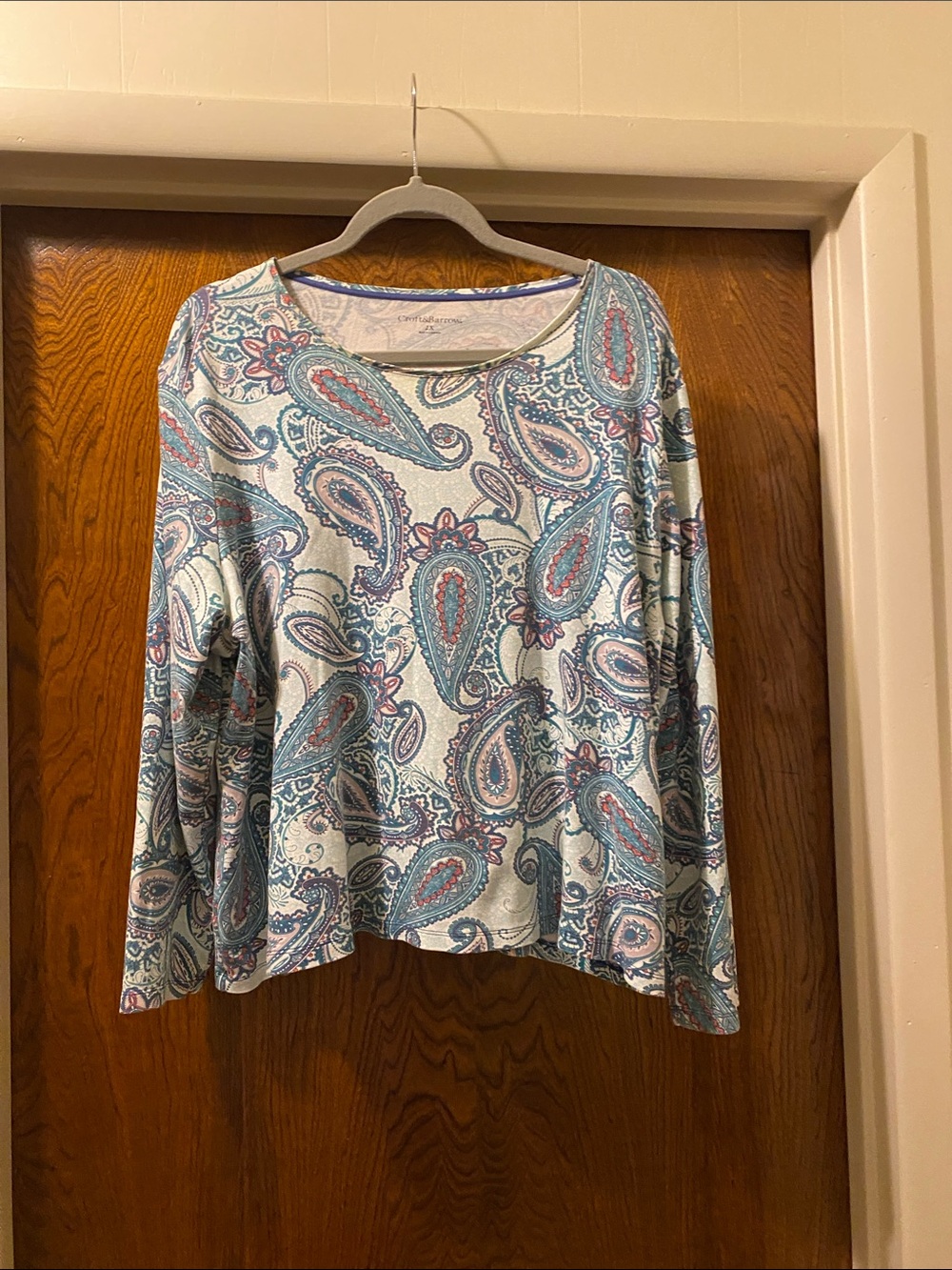 croft & barrow Light Blue Paisley Long-Sleeve Scoop Neck Top